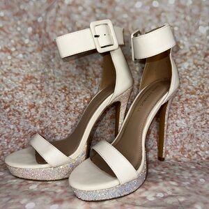 White Heels with Purple, Blue, & Pink Glitter Size 7.5